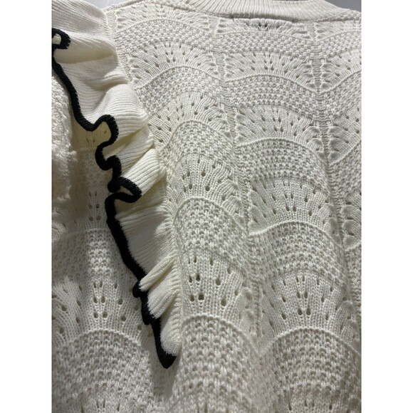 Marc New York Ruffle Shoulder Sweater M White Lace Knit Contrast Trim Pullover - Picture 3 of 5